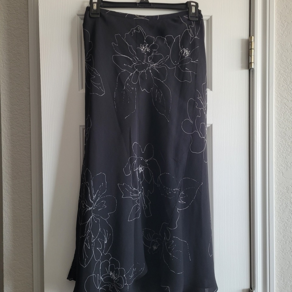Alfani Black Maxi Skirt with White Floral Outline